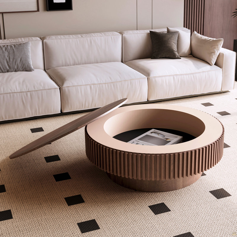 Table basse 39,37 "ronde avec rangement, Noyer