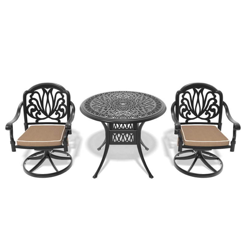 L'ensemble de salle à manger en aluminium coulé Allweather comprend des chaises pivotantes et une table ronde de 35,43 po avec un cadre noir