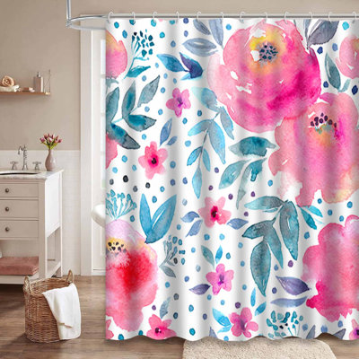 Rideau de douche mauve avec 12 crochets Watercolor