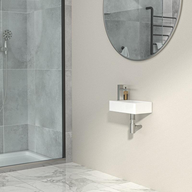 Lavabo de salle de bain mural mural en céramique blanc avec trou de robinet L 15 po x l 8 po