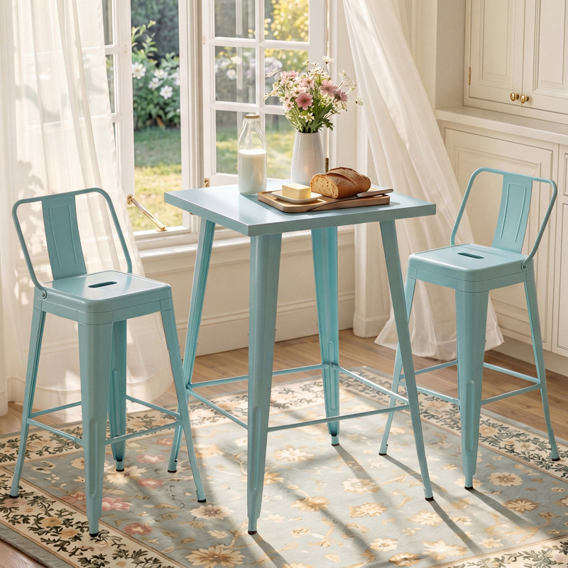 Ensemble repas de patio 3 pièces avec structure en acier thermolaqué, Green