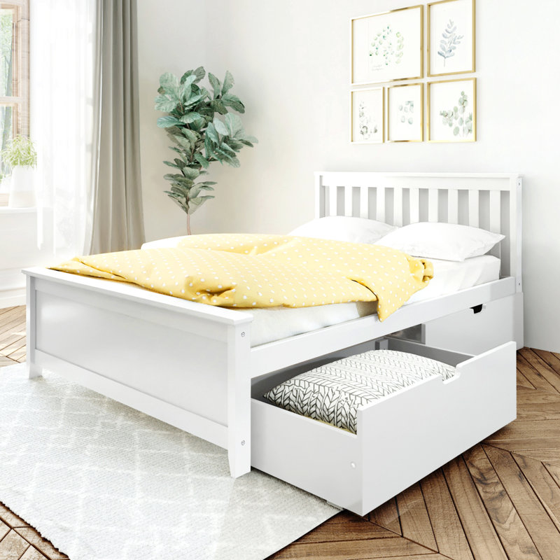  Bolinger Full 2 Drawers Solid Wood Platform Bed, White, Full