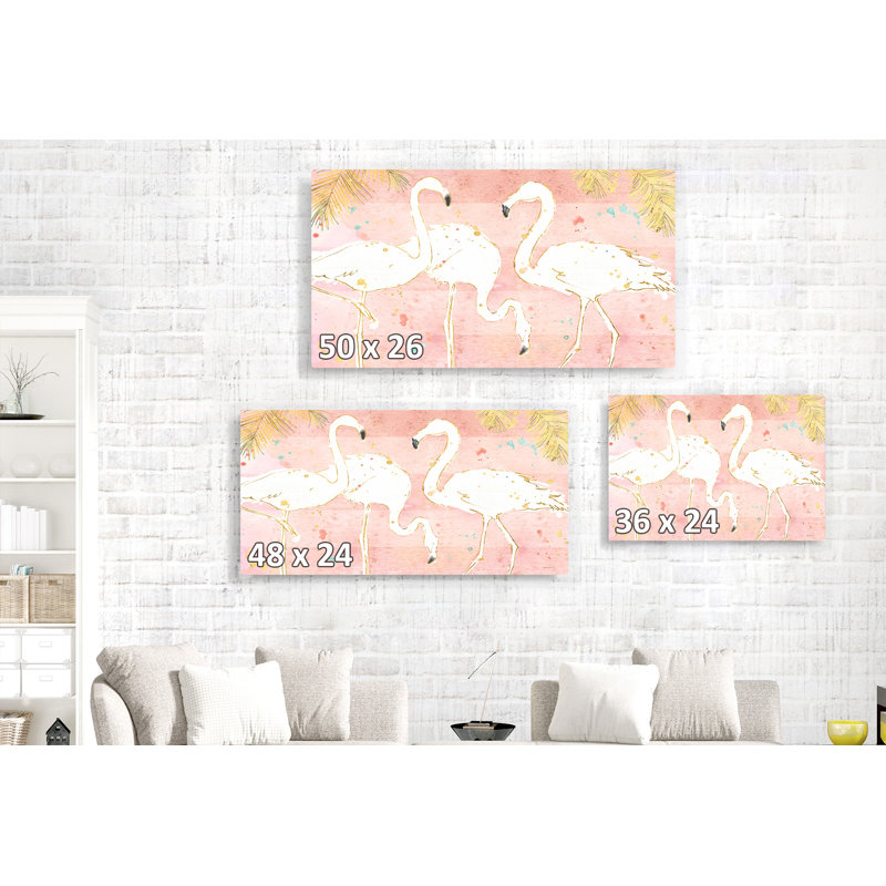 Trio de profils de flamants roses, or, jaune, H 24 po x l 48 po x P 1,5 po