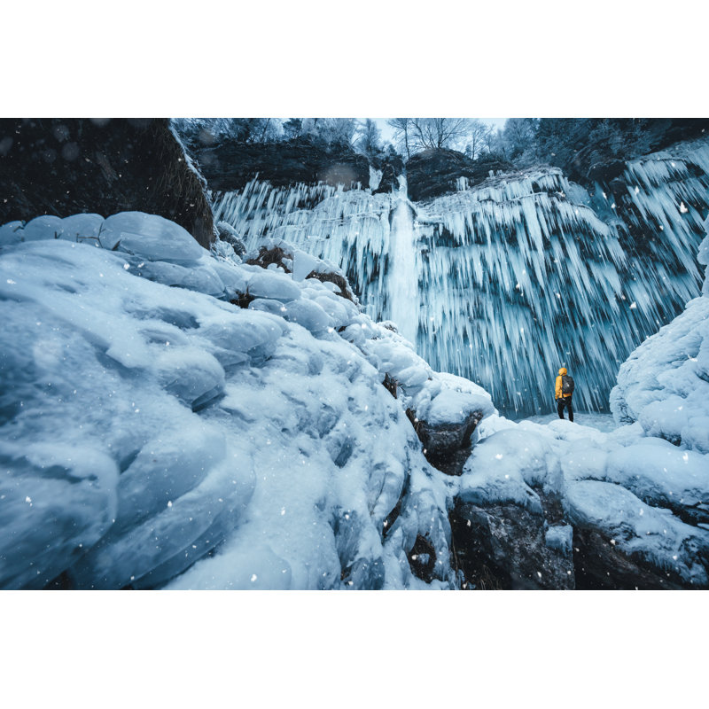 Winter Hike at the Frozen Waterfall 1 Piece Wrapped Canvas Wall Art, 20cm H x 30cm W x 3.8cm D