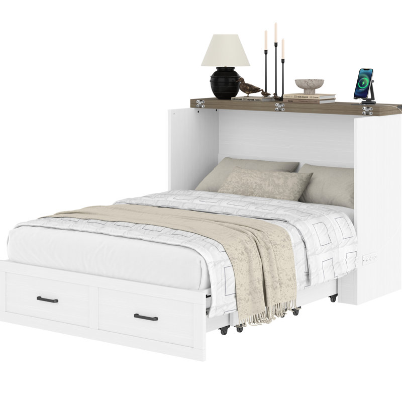 Armoire de lit double avec station de charge et tiroir de rangement en bois pour une utilisation à long terme, Lit double
