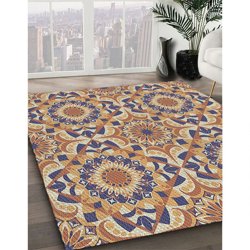 Tapis bleu/brun tissé à la machine, Rectangle 7 pi x 10 pi