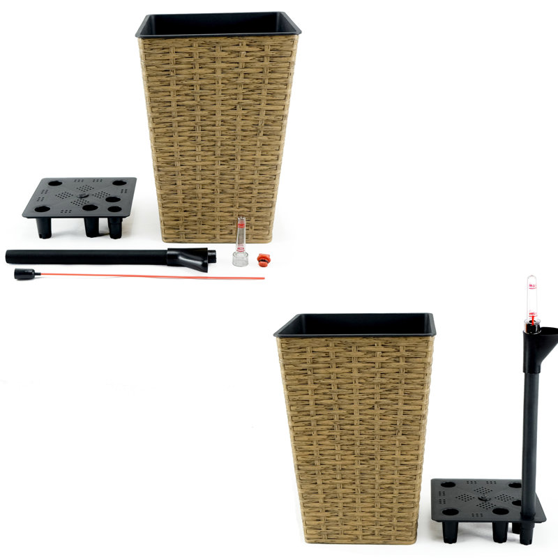 2-Pack Smart Self-Watering Square Planter For Indoor And Outdoor - Hand Woven Wicker - Brown, Brown