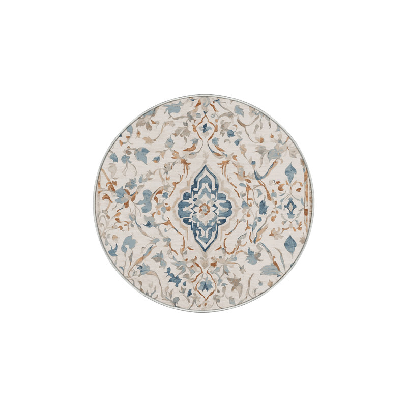 Machine Washable Beige Area Rug, Round 4'