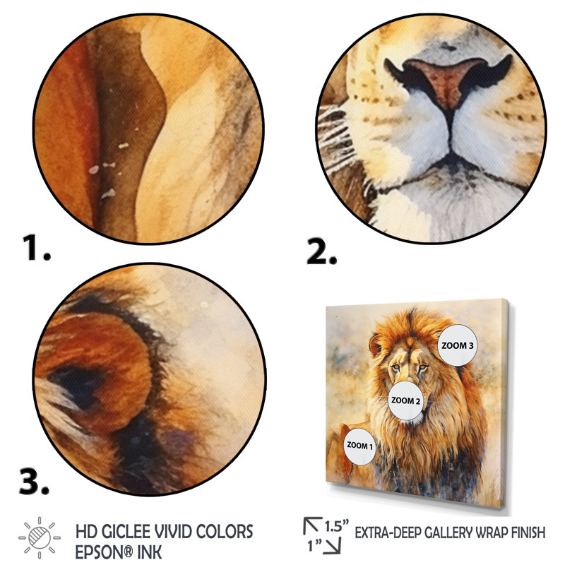 Fierce lion IV - animaux, art mural sur toile, H 36 po x l 36 po x P 1,5 po, Cadre flottant noir