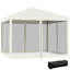Auvent escamotable 10 pi x 10 pi Beige Pour le tai-chi extérieur dans le jardin et le patio. Hauteur réglable. Filet. Couverture de 100 pieds carrés. Peut accueillir 10 personnes. Facile à assembler. Filet latéral inclus.