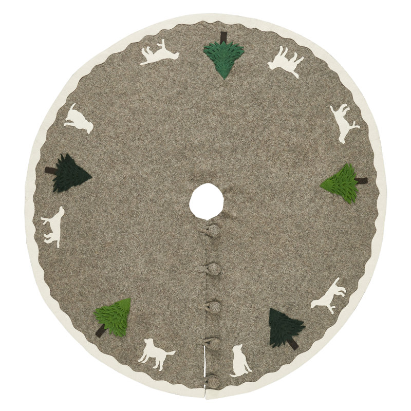 Gray Wool Felt Christmas Tree Skirt with Antler Design