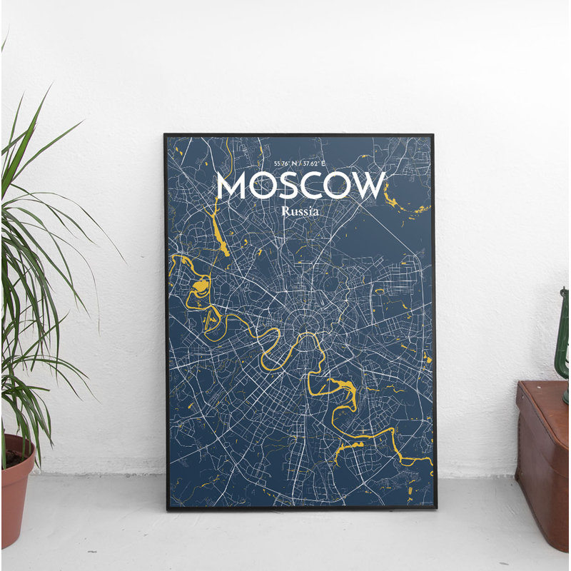 Moscow City Map - No Frame Print, 70.1cm H x 50cm W x 0.1cm D