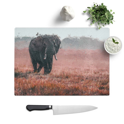 Glass Marching Elephant in Abstract Chopping Board