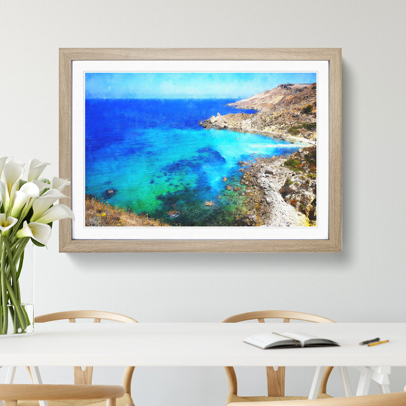 The Coast of Malta - Picture Frame Graphic Art, Oak Framed, 36cm H x 48cm W x 2cm D