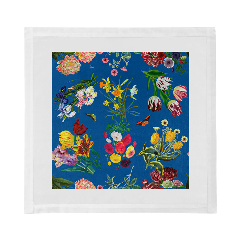 Flora Fauna Cotton Sateen Dinner Napkins, Blue