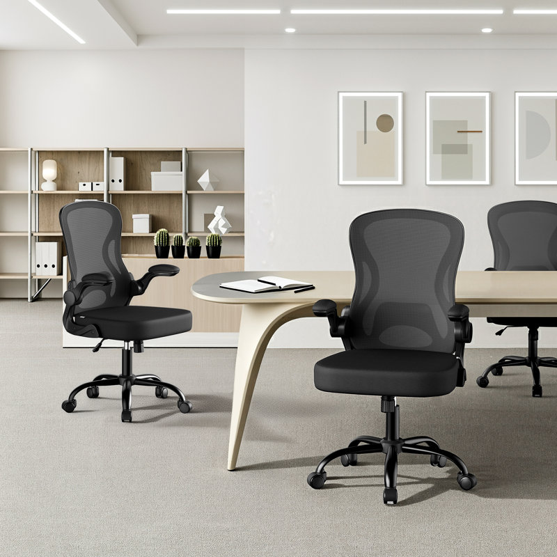 Ergonomic Office Chair, Mesh Swivel Desk Chair With Lumbar Support, Rocking Function, Flip-Up Armrests, For Office, Bedroom