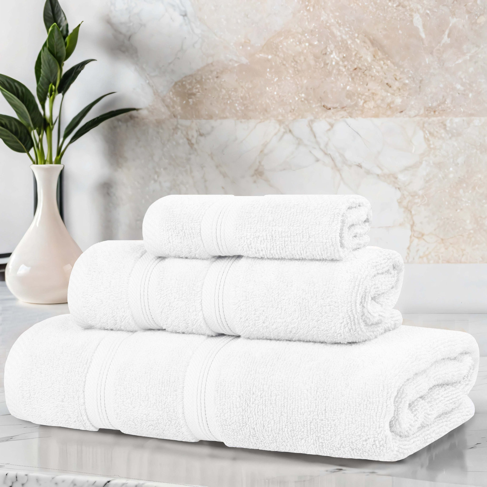 3-Piece Cotton Bath Towel Set, White