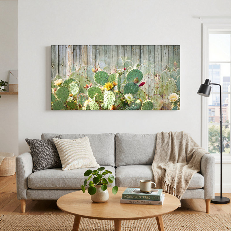 Fleurs de cactus, reproduction d'art sur toile, ensemble de 1, Wrapped Canvas, L 40 po x H 20 po
