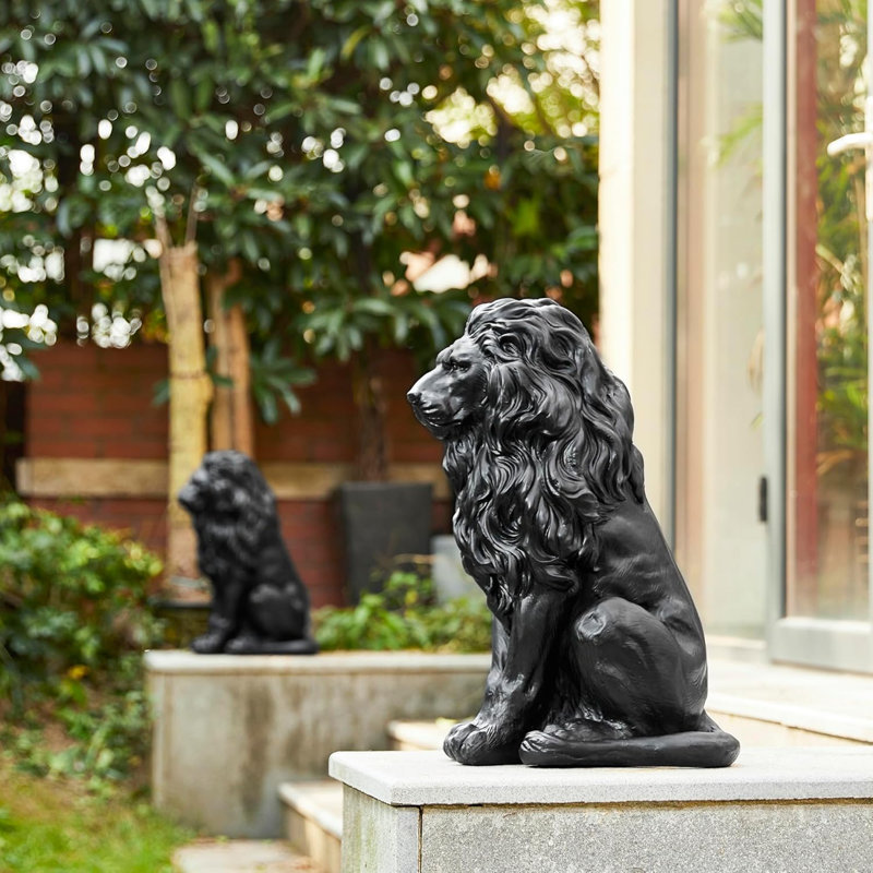 Statue de lion, sculptures de jardin, H 20,67 po x l 9,8 po x P 14,2 po, Noir