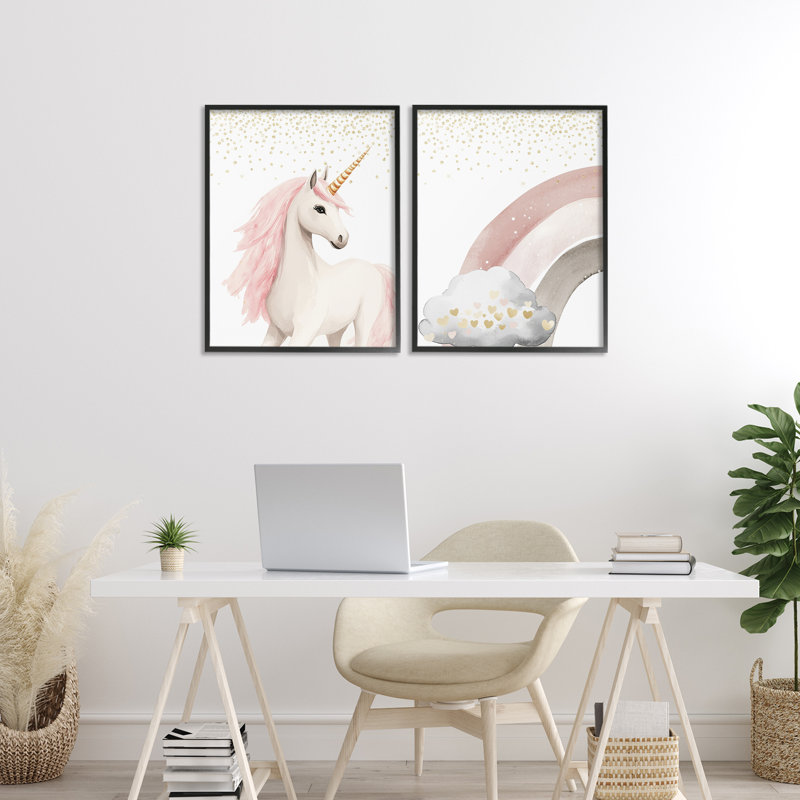Princesse Dreams, ensemble de 2 giclées encadrées licorne et arc-en-ciel, design par Christine Simpson Art, H 20 po x l 16 po