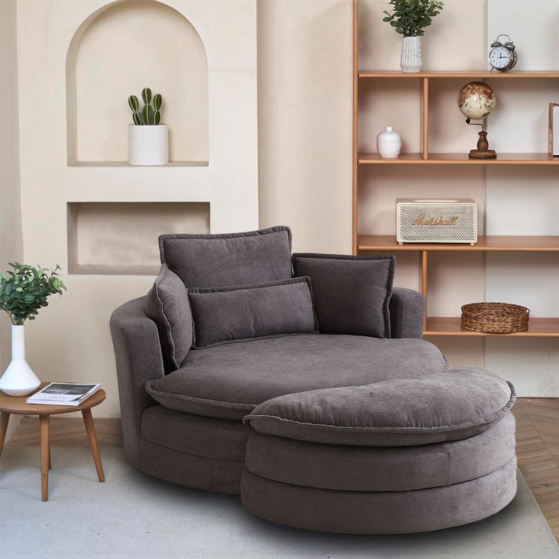 Fauteuil demi-tonneau pivotant de 52 po Glenorie, Tissu gris foncé