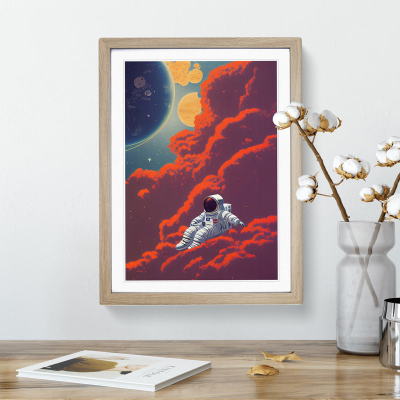 Resting Astronaut - Framed Print, 64cm H x 46cm W x 2cm D, Oak