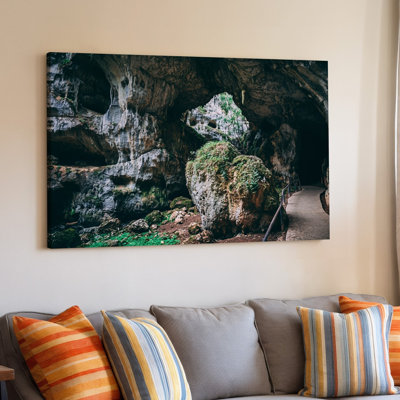 Canvas A Captivating Cave Interior Showcasing Rugged Limestone Formations With Intricate Wall Art Textures And Moss Covered Walls The Canvas Wall Art
