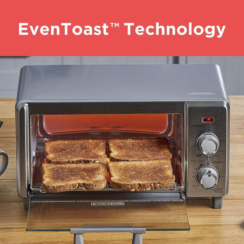 BLACK+DECKER 4-Slice Crisp N Bake Air Fry Toaster Oven, TO1787SS, 5 Cooking Functions, 30 Minute Timer, Stainless Steel