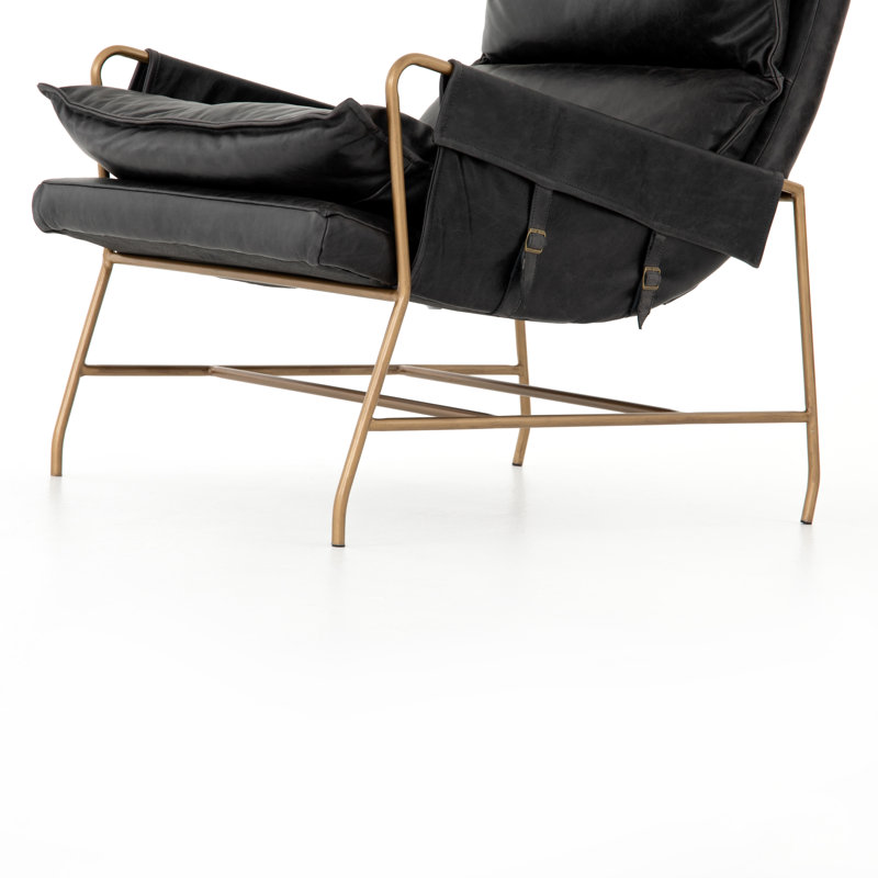 Taryn Side Chair, Sonoma Black Genuine Leather, Aged Brass