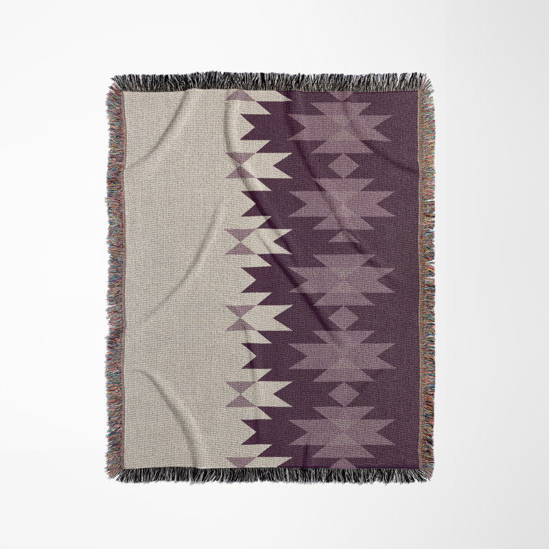 Shako South Western Cotton Blend Blanket Throw, Purple/Off-White, 70" L x 50" W