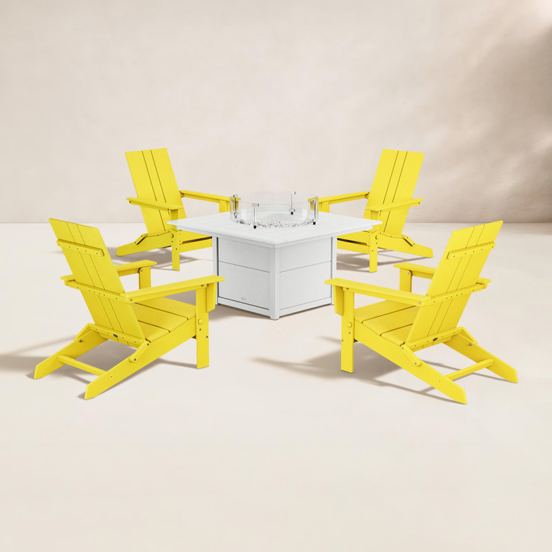 Chaise Adirondack d'extérieur pliable avec table, Citron / blanc