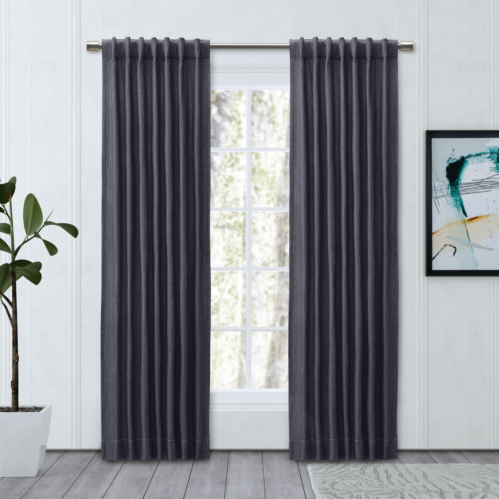 LeeRoy 100% Sustainable Cotton Blend Chevron Texture Room Darkening Thermal Triple-Lined Rod Pocket Panel, 48" W x 63" L