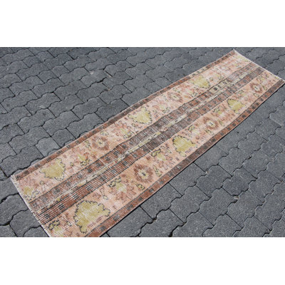 Vintage Turkish Patchwork Runner Rug in Faded Red - Wool Anatolian Hallway Carpet