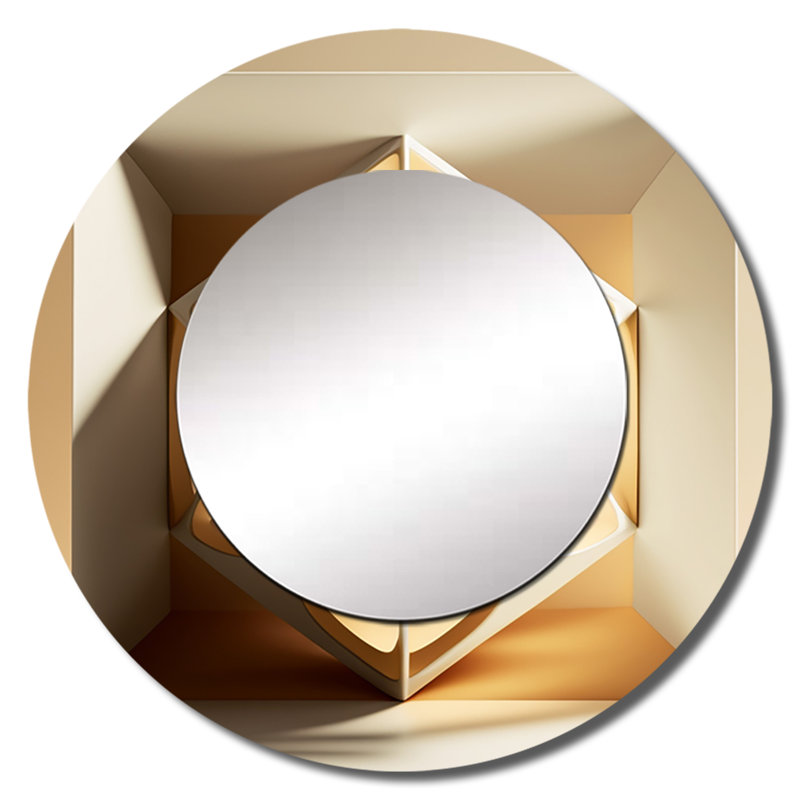 Monochromie sacrée géométrie I - miroir mural moderne Mid-Century, miroir décoratif rond crème, impression d'art en métal