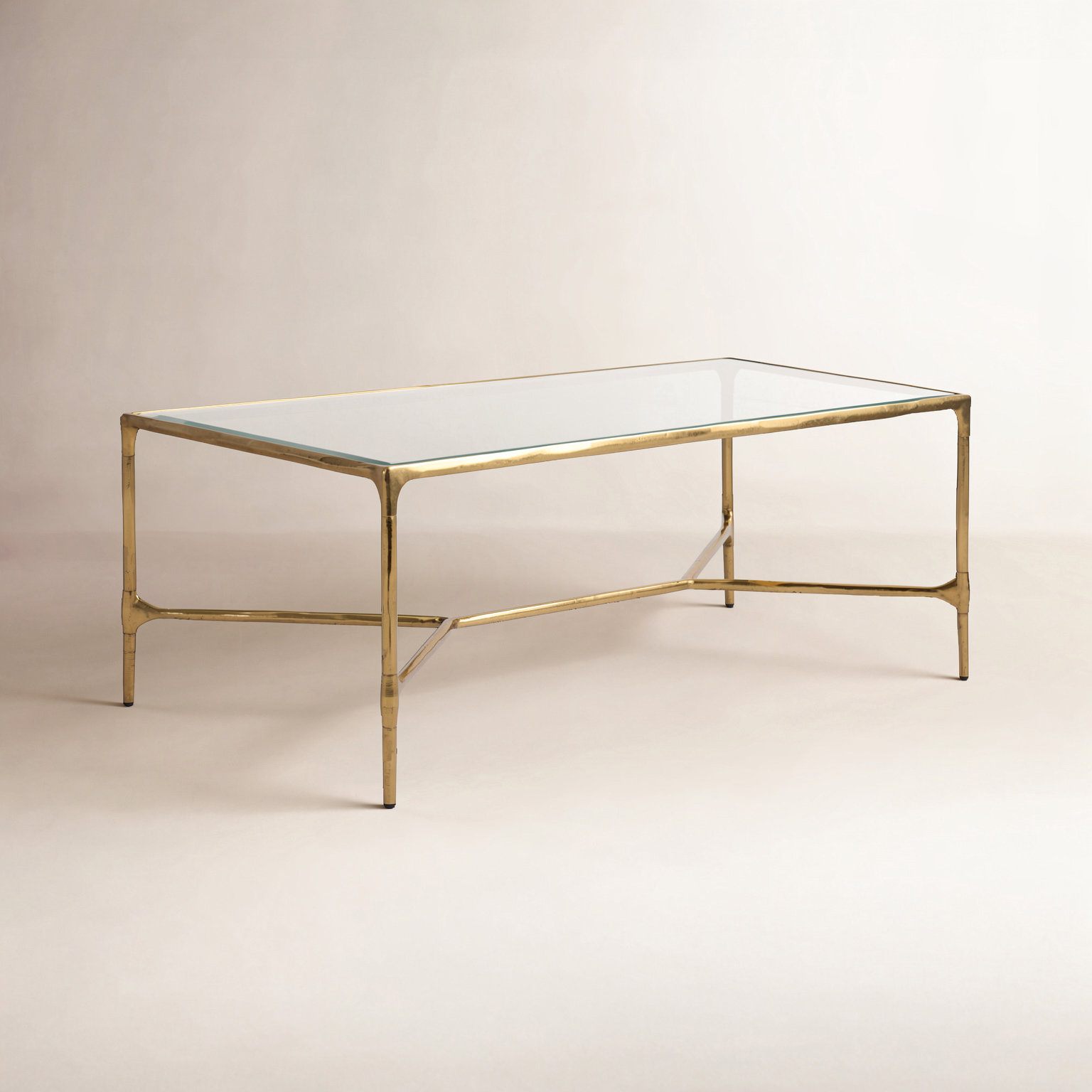 Terenna 40" Glass Coffee Table, Brass