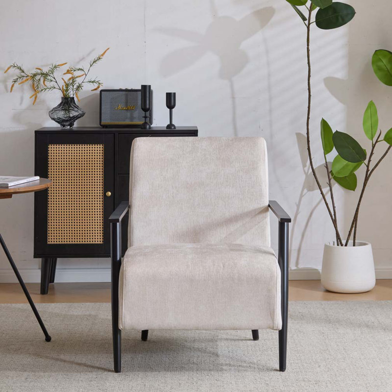 Fauteuil d'appoint rembourré avec structure en métal, Beige, 1