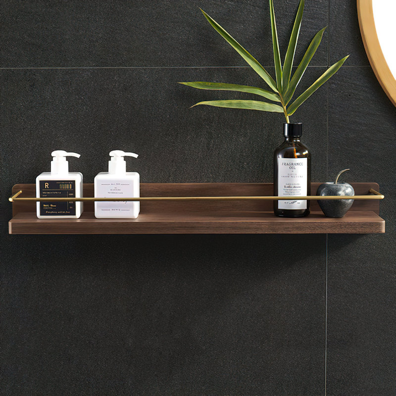 Dandre Modern Brass Wooden Shelf, 3.2" H x 24" W x 5.6" D, Walnut