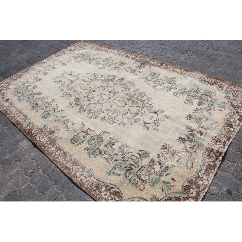Grand tapis Oushak beige antique - Revêtement de sol oriental turc rétro pour le salon