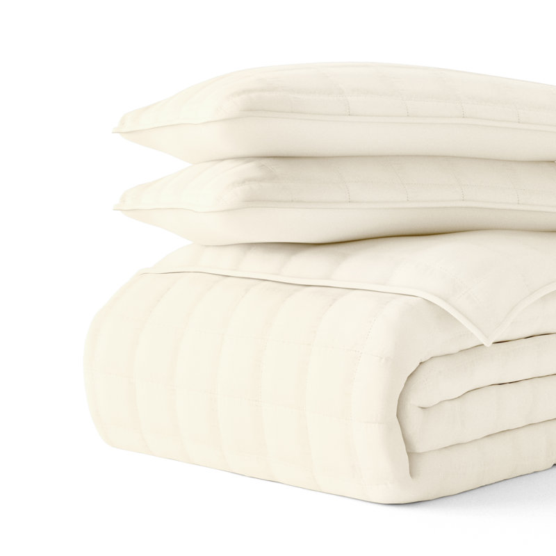 Elegant Ivory Microfiber Twin Quilt Set with Timeless Pattern