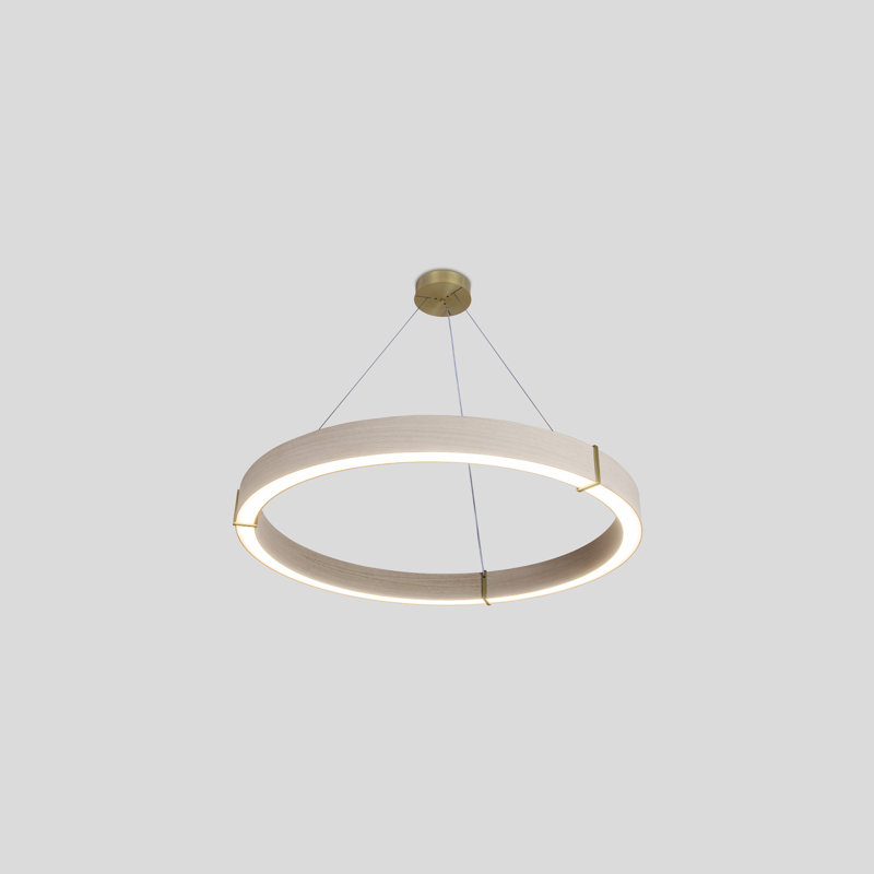 Redeo 48" Pendant Light, White Washed Oak, Brushed Brass, 3500K