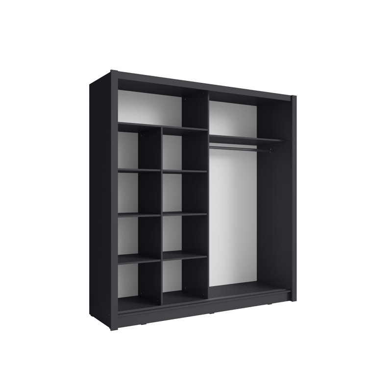 Anzlee 2 Door Laminate Wardrobe, Black, 215cm H x 185cm W x 62cm D