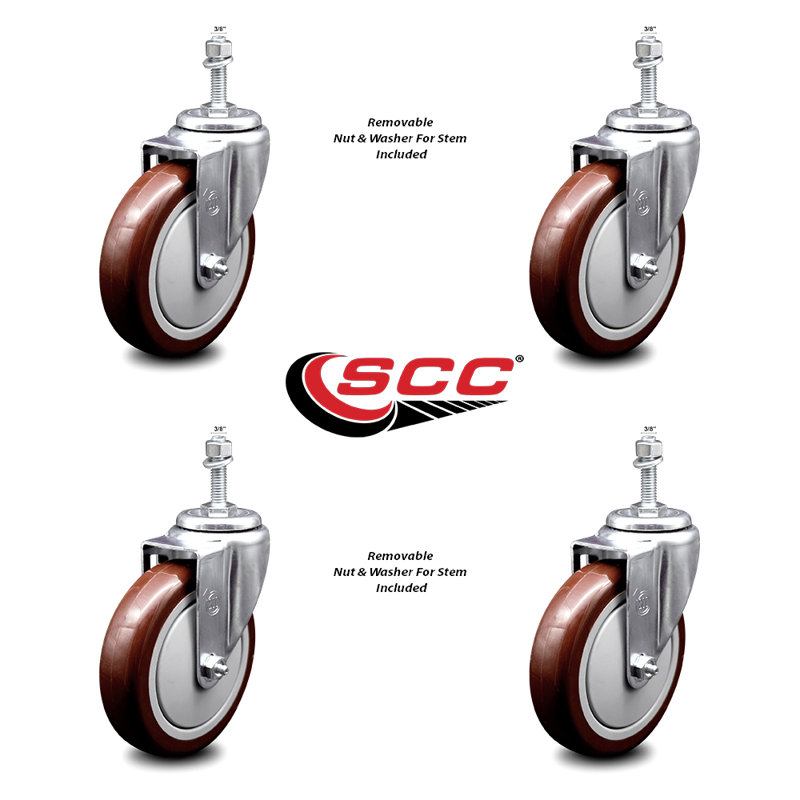 Polyurethane 3/8 Inch Threaded Stem Caster Set 2 Brakes SCC