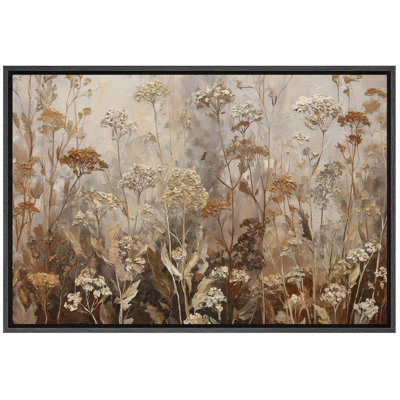 Reproduction d'art sur toile encadrée rétro avec fleurs neutres séchées