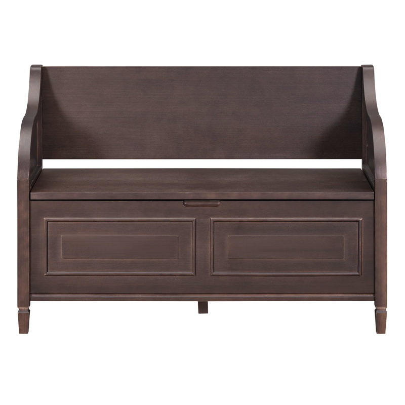 Rustic Style Solid Wood Entryway Multifunctional Storage Bench With Safety Hinge, Espresso