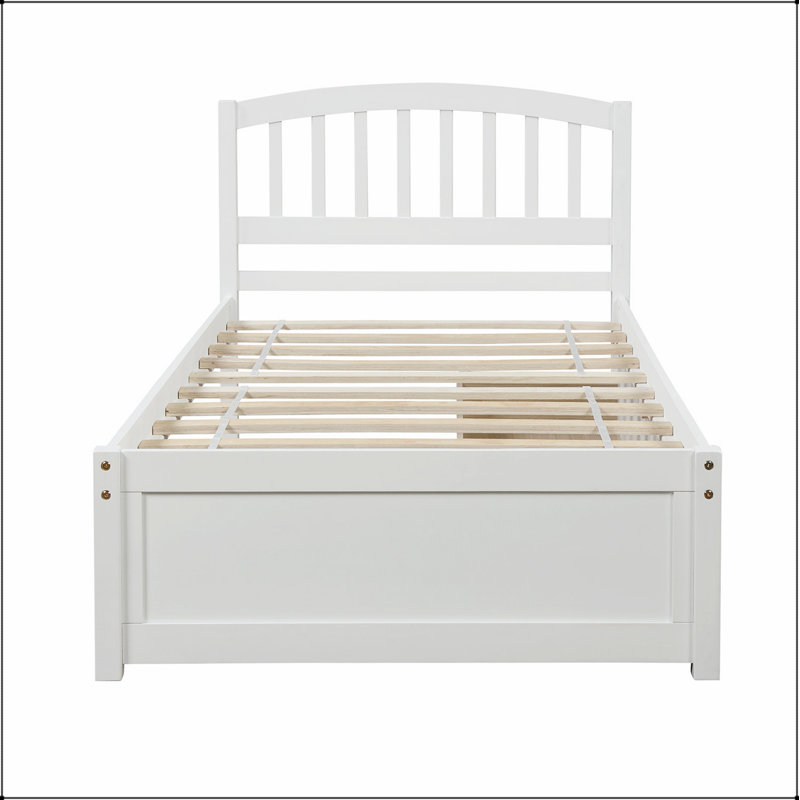 Base de lit plateforme avec deux tiroirs et tête de lit, Blanc