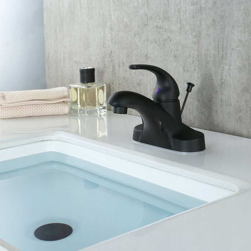 Lift Rod Bathroom Sink Drain with Overflow, Matte Black
