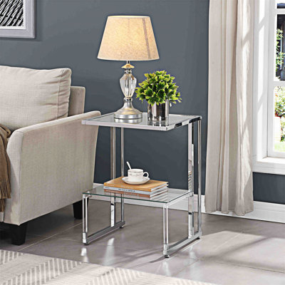 2-Tier Acrylic Glass End Table for Living Room,Bedroom