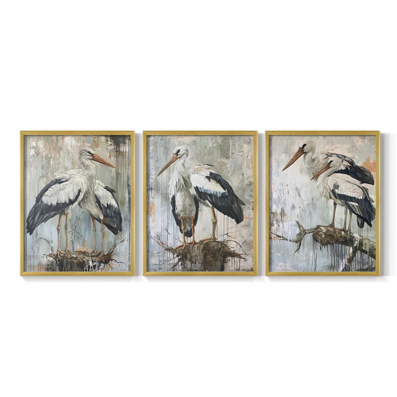 Série Sea and Shore XXXIV - Ensemble de 3 estampes numériques - Prêt à accrocher, Doré, H 20 po x l 48 po