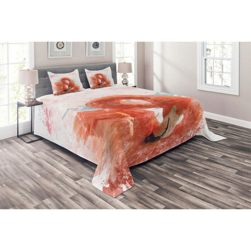 Flamingo Polyester Coverlet, King Bedspread + 2 Shams