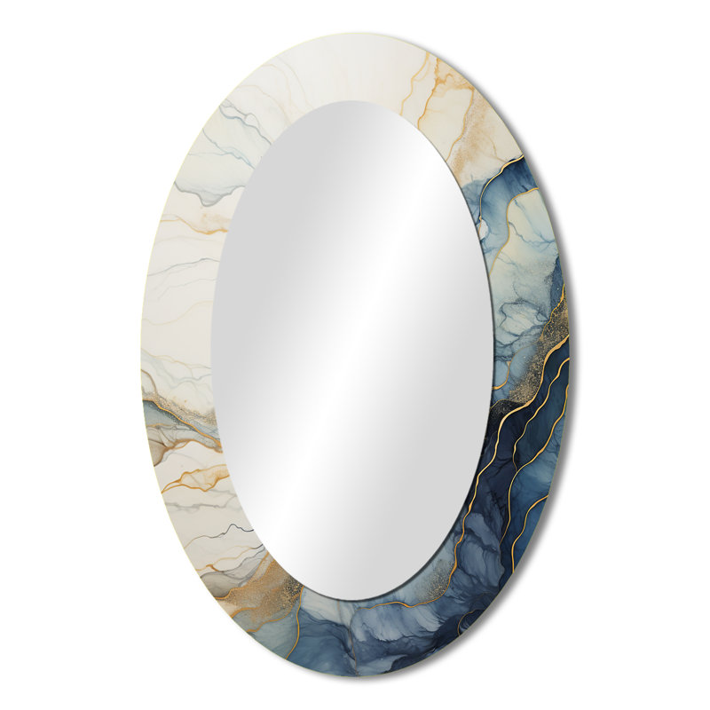 Beige Minimalism Calm River Forest II - Beige Traditional Oval Wall Mirror, 36" x 24"